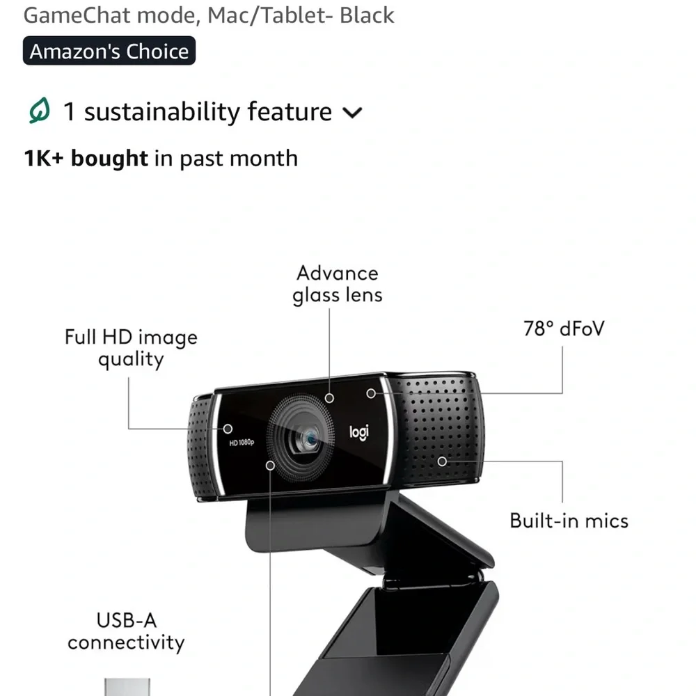 Logitech HD 1080p Webcam in Black